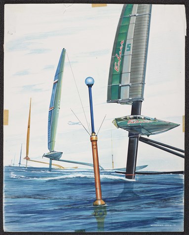 Zeilrace-met-futuristische-draagvleugelprauwen-1981-Robbert-Das-collectie-Het-Scheepvaartmuseum