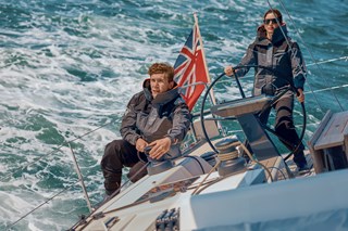 Action shot of British sailors Will Harris and Pamela Lee wearing BR3 Offshore Jacket & Trousers_82547_964_82548_964_L_13